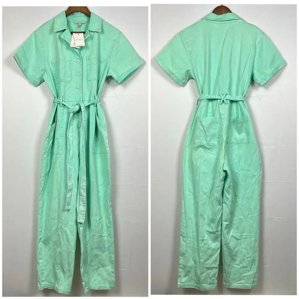 NWT Skies Are Blue Kendall Utility Jumpsuit Green Mint Sz L - Picture 2 of 9